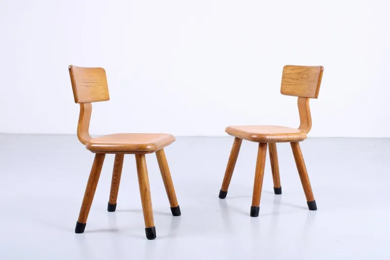 Pamono Set of Children's Chairs in Beech Wood by VD Woude, 1950s> Children's Chairs