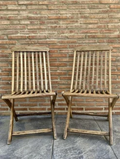 Pamono Set of Cunard Line Teak Slat Back Deck Folding Chair from Scan Com, 1960s> Garden Seating