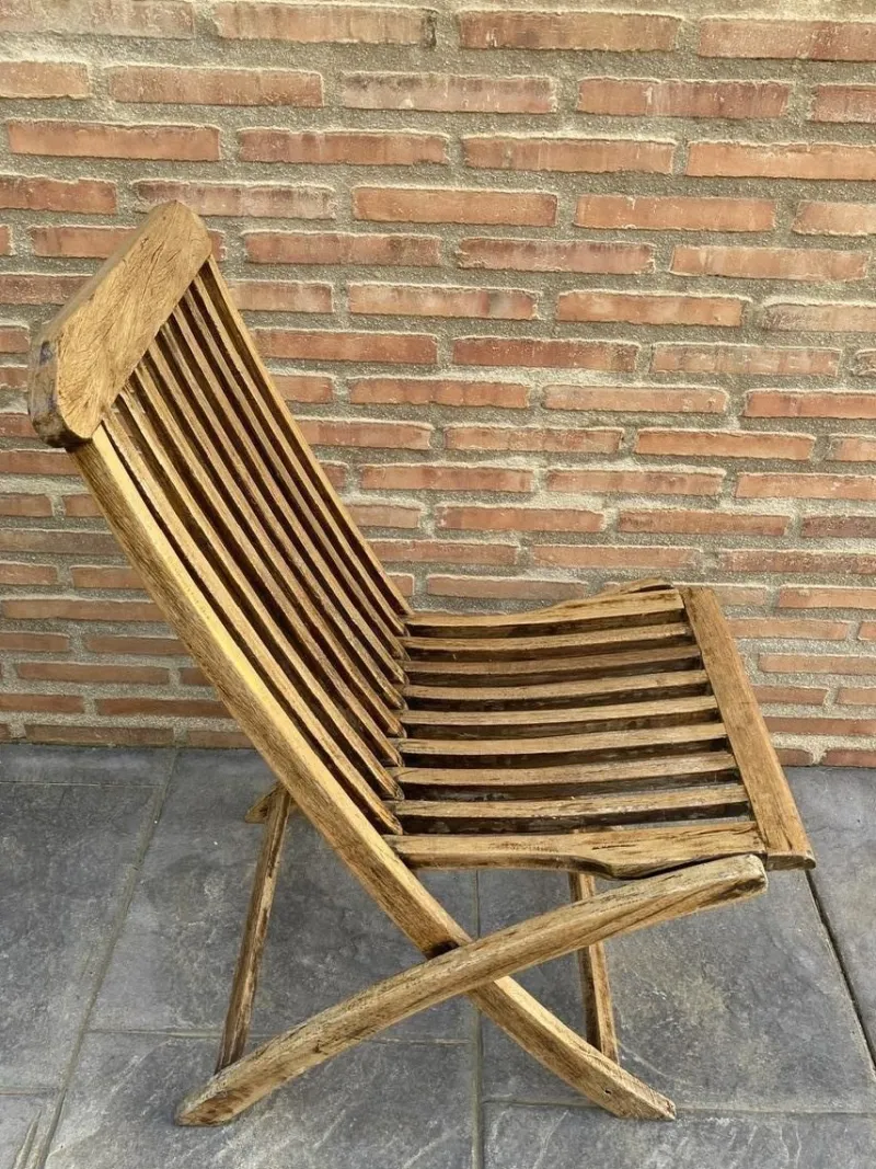 Pamono Set of Cunard Line Teak Slat Back Deck Folding Chair from Scan Com, 1960s> Garden Seating