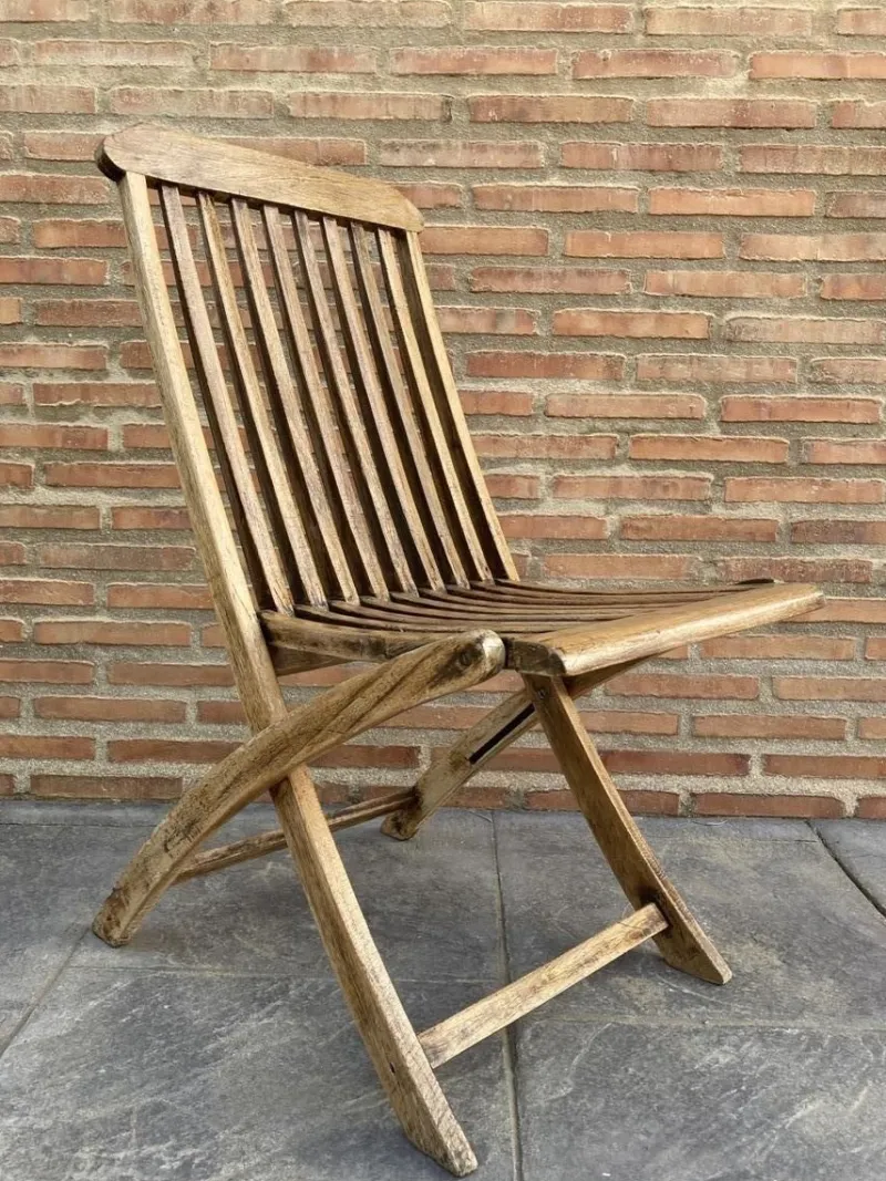 Pamono Set of Cunard Line Teak Slat Back Deck Folding Chair from Scan Com, 1960s> Garden Seating
