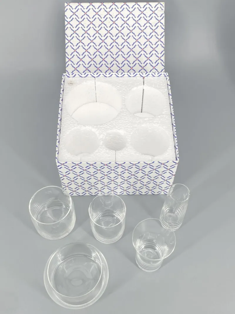 Pamono Set of Drinking Glasses by Joe Colombo for Progetti, in the Original Packaging, Italy 1960s, Set of 5> Glassware