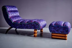 Discount Pamono Set of Italian Chaise Lounge with Ottoman in Prelle Curated Fabric by Julia King, 1930s