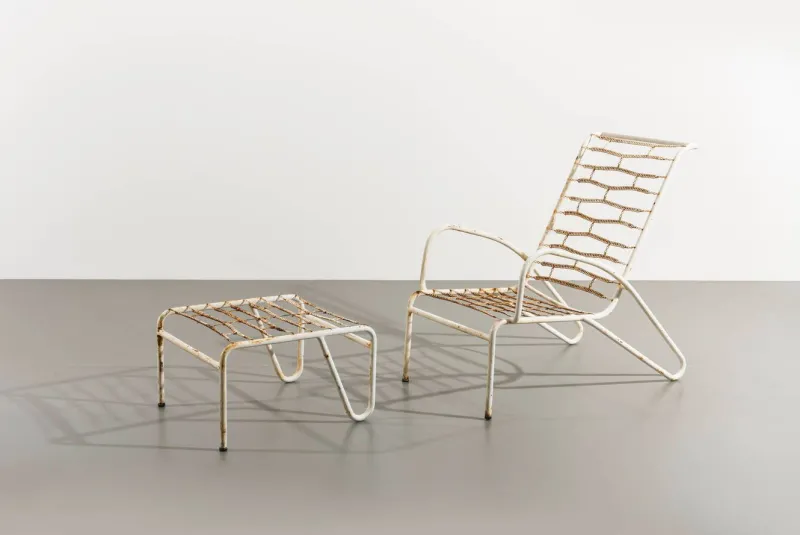 Pamono Set of Italian Deck Chair with Ottoman, 1950s> Garden Seating