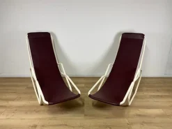 Pamono Set of Italian Painted Iron and Leather Deckchairs, 1950s> Daybeds & Chaises Lounges