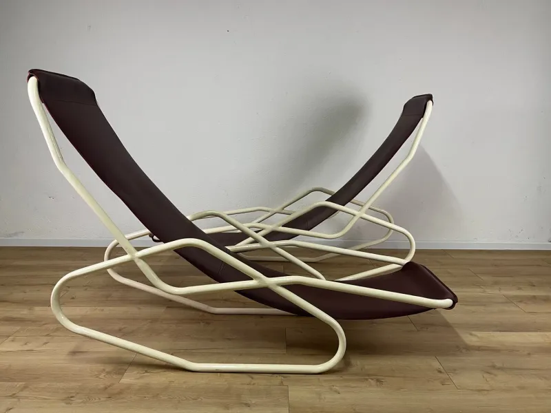 Pamono Set of Italian Painted Iron and Leather Deckchairs, 1950s> Daybeds & Chaises Lounges