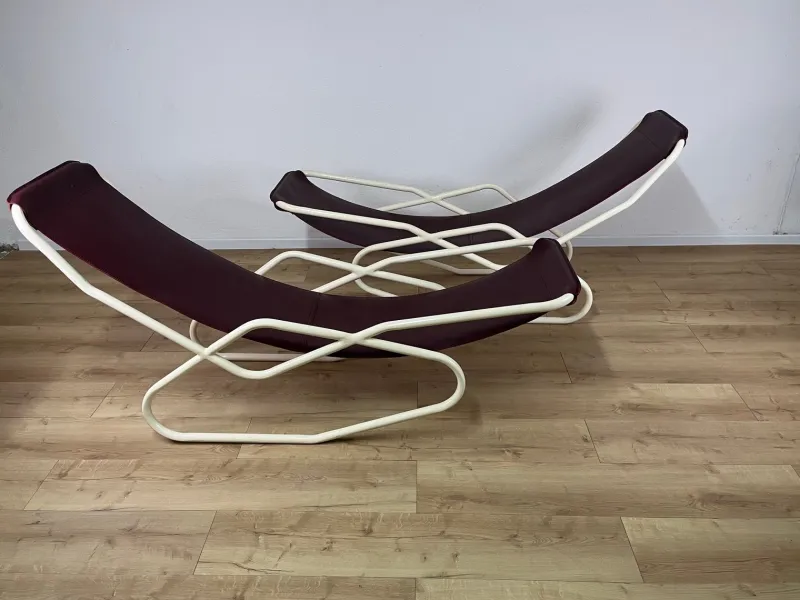 Pamono Set of Italian Painted Iron and Leather Deckchairs, 1950s> Daybeds & Chaises Lounges
