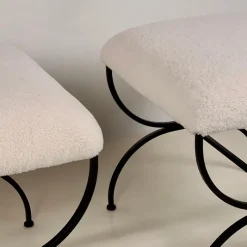 Best Pamono Set of Large Strapontin Shearling Stools by Atelier Cabanel