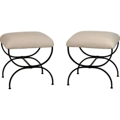 Best Pamono Set of Large Strapontin Shearling Stools by Atelier Cabanel