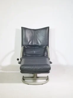 Pamono Set of Leather BMP 418 Swivel Chair and Ottoman from Rolf Benz, 1980s> Office Chairs