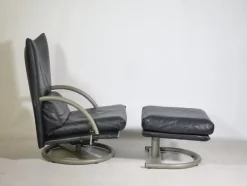 Pamono Set of Leather BMP 418 Swivel Chair and Ottoman from Rolf Benz, 1980s> Office Chairs