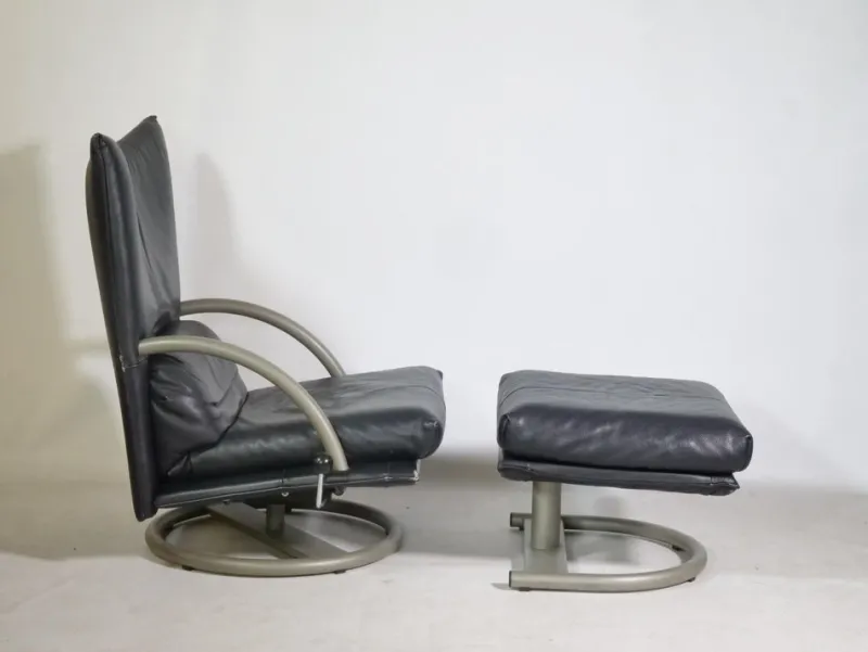 Pamono Set of Leather BMP 418 Swivel Chair and Ottoman from Rolf Benz, 1980s> Office Chairs