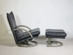 Pamono Set of Leather BMP 418 Swivel Chair and Ottoman from Rolf Benz, 1980s><noscript><img width=
