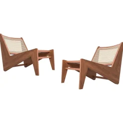 Best Pamono Set of Low Kangaroo Armchairs in Wood and Woven Viennese Cane by Pierre Jeanneret for Cassina