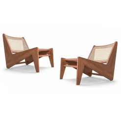 Best Pamono Set of Low Kangaroo Armchairs in Wood and Woven Viennese Cane by Pierre Jeanneret for Cassina