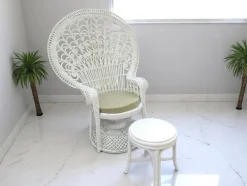 Sale Pamono Set of Mid-Century White Rattan & Wicker Peacock Chair and Ottoman, 1970s