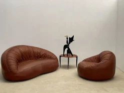 Discount Pamono Set of Pangolin Leather Sofa and Armchair by Egg Designs, 2015