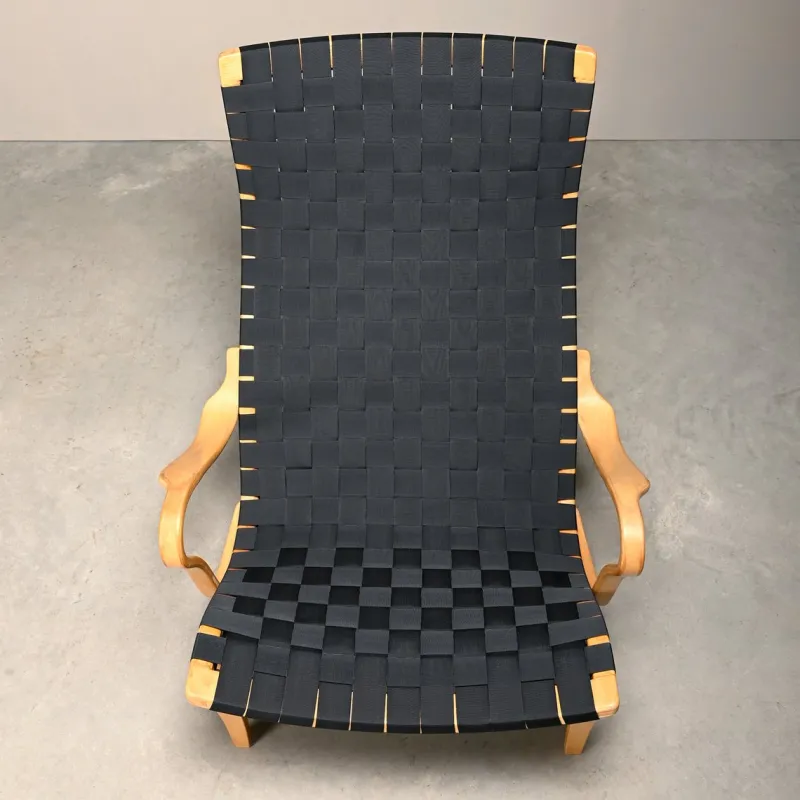 Outlet Pamono Set of Pernilla Easy Chair and Ottoman in Beech and Black Upholstery by Bruno Mathsson for Dux, 1970s