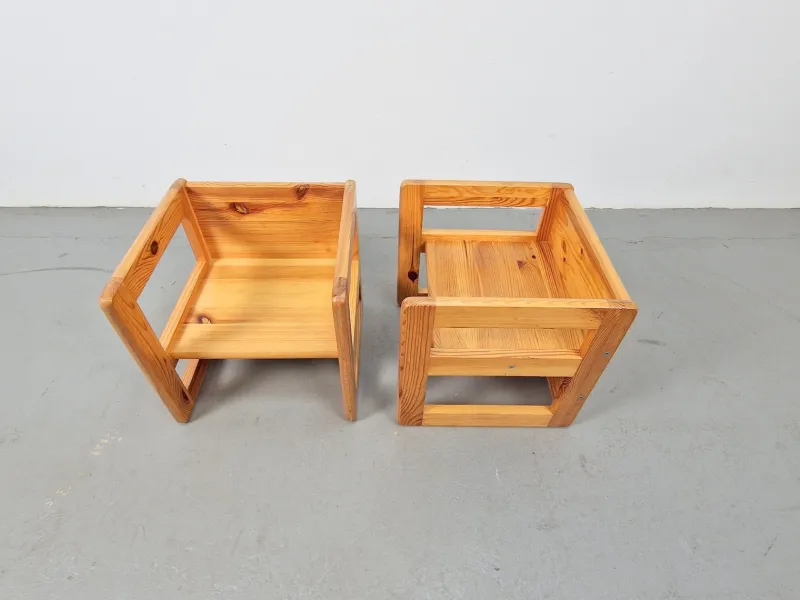 Pamono Set of Pine Children's Table Chairs by Marcel Gascoin, France, 1970s> Garden Tables