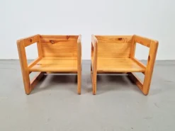 Pamono Set of Pine Children's Table Chairs by Marcel Gascoin, France, 1970s><noscript><img width=