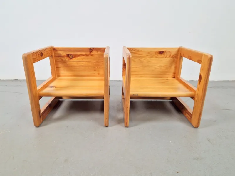 Pamono Set of Pine Children's Table Chairs by Marcel Gascoin, France, 1970s> Garden Tables
