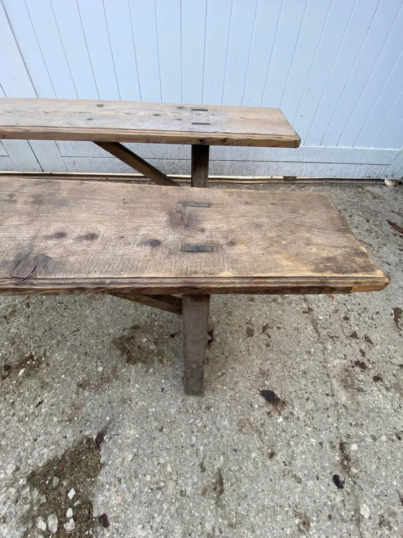 Best Pamono Set of Rustic Wood Farm Benches, 1950