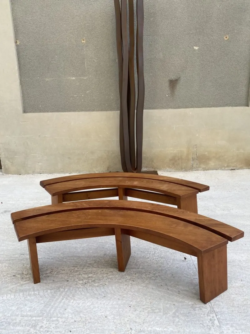 Pamono Set of S38 Benches in Elm by Pierre Chapo, 1970s> Benches