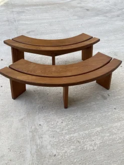Pamono Set of S38 Benches in Elm by Pierre Chapo, 1970s><noscript><img width=