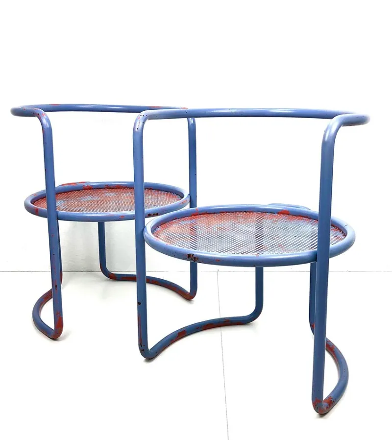 Clearance Pamono Set of Steel Tube Armchairs with Perforated Sheet Seat, 1960s