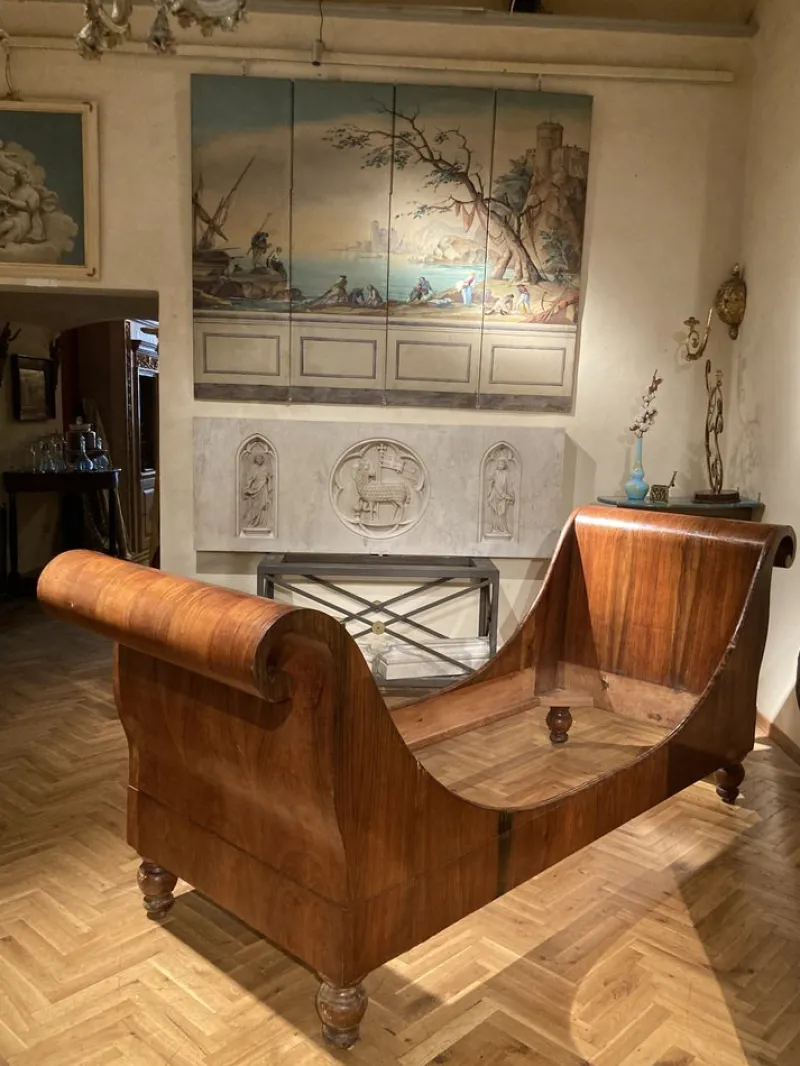 Pamono Set of 19th Century Italian Empire Flamed Walnut Sleigh Beds or Daybeds> Daybeds & Chaises Lounges