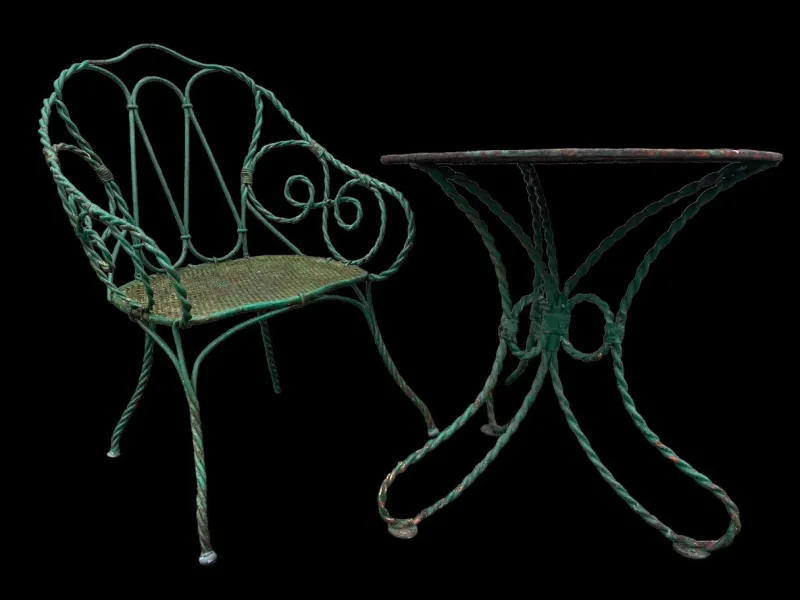 Hot Pamono Set of Twisted Iron Garden Chair and Table, 1900s