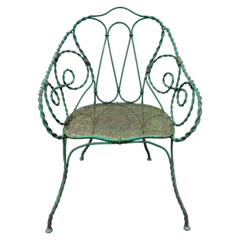 Hot Pamono Set of Twisted Iron Garden Chair and Table, 1900s