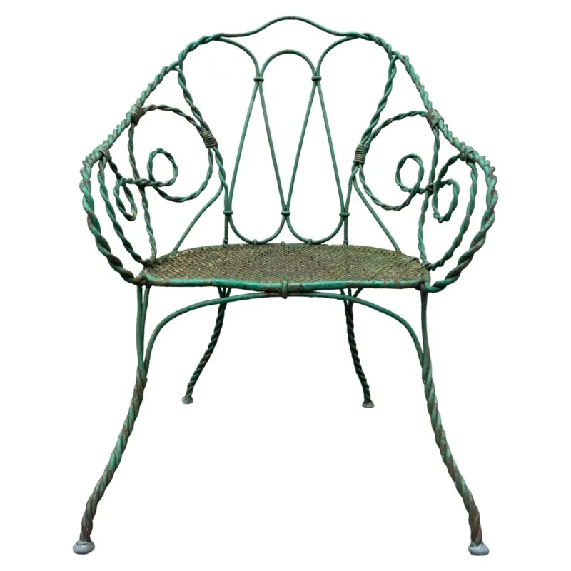 Hot Pamono Set of Twisted Iron Garden Chair and Table, 1900s