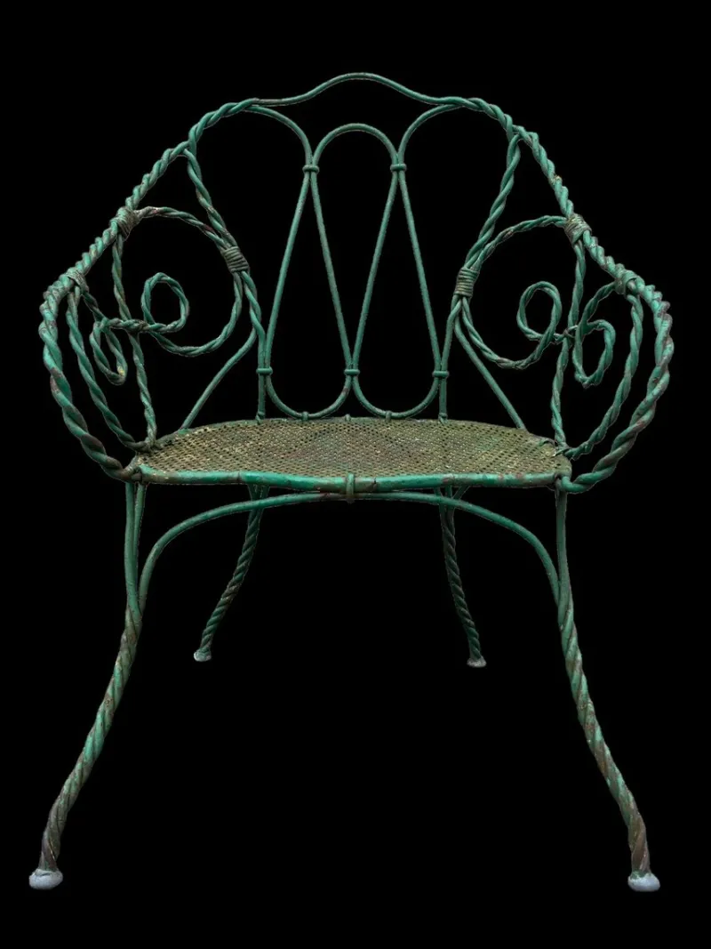 Hot Pamono Set of Twisted Iron Garden Chair and Table, 1900s