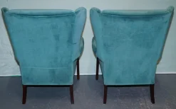 New Pamono Set of Vintage Blue Fabric Wingback Chairs