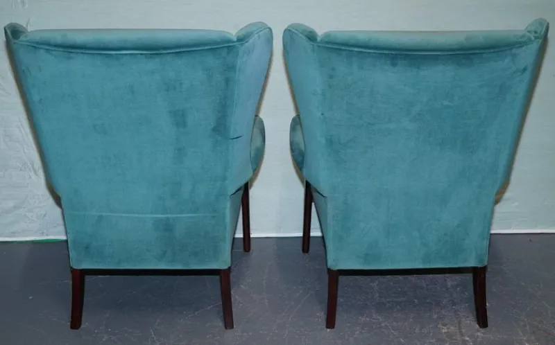 New Pamono Set of Vintage Blue Fabric Wingback Chairs