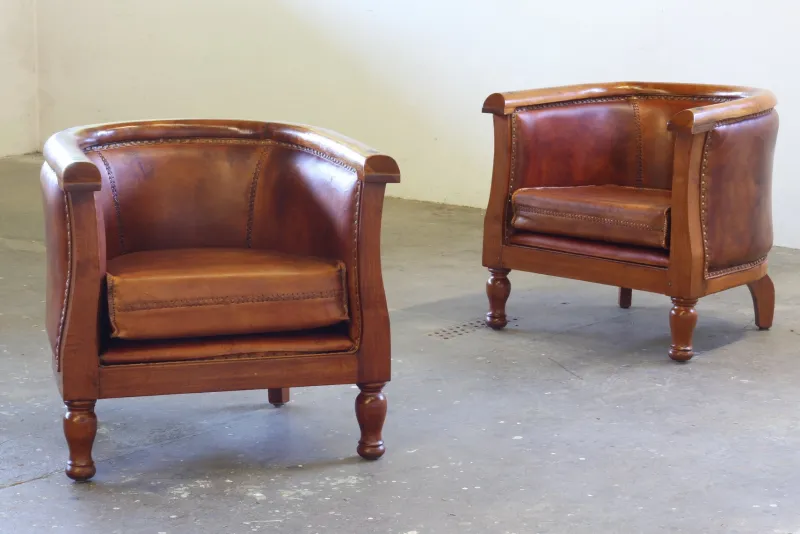 Online Pamono Set of Vintage Club Chairs in Leather, 1920s