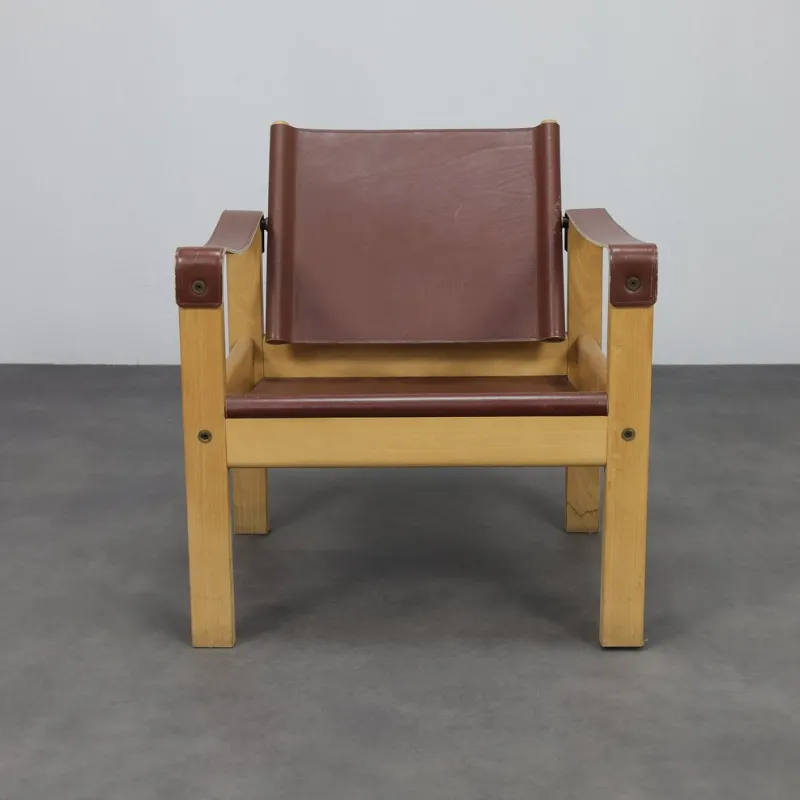 New Pamono Set of Vintage Lounge Chairs in Teak and Saddle Leather by Karl Heinz Bergmiller for Escriba, 1970s