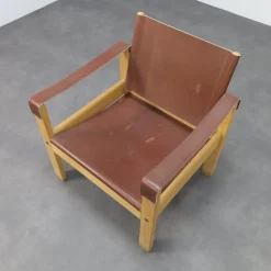 New Pamono Set of Vintage Lounge Chairs in Teak and Saddle Leather by Karl Heinz Bergmiller for Escriba, 1970s