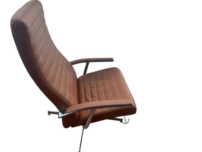 Clearance Pamono Set of Vintage Swivel Lounge Chair and Ottoman in Brown Leather