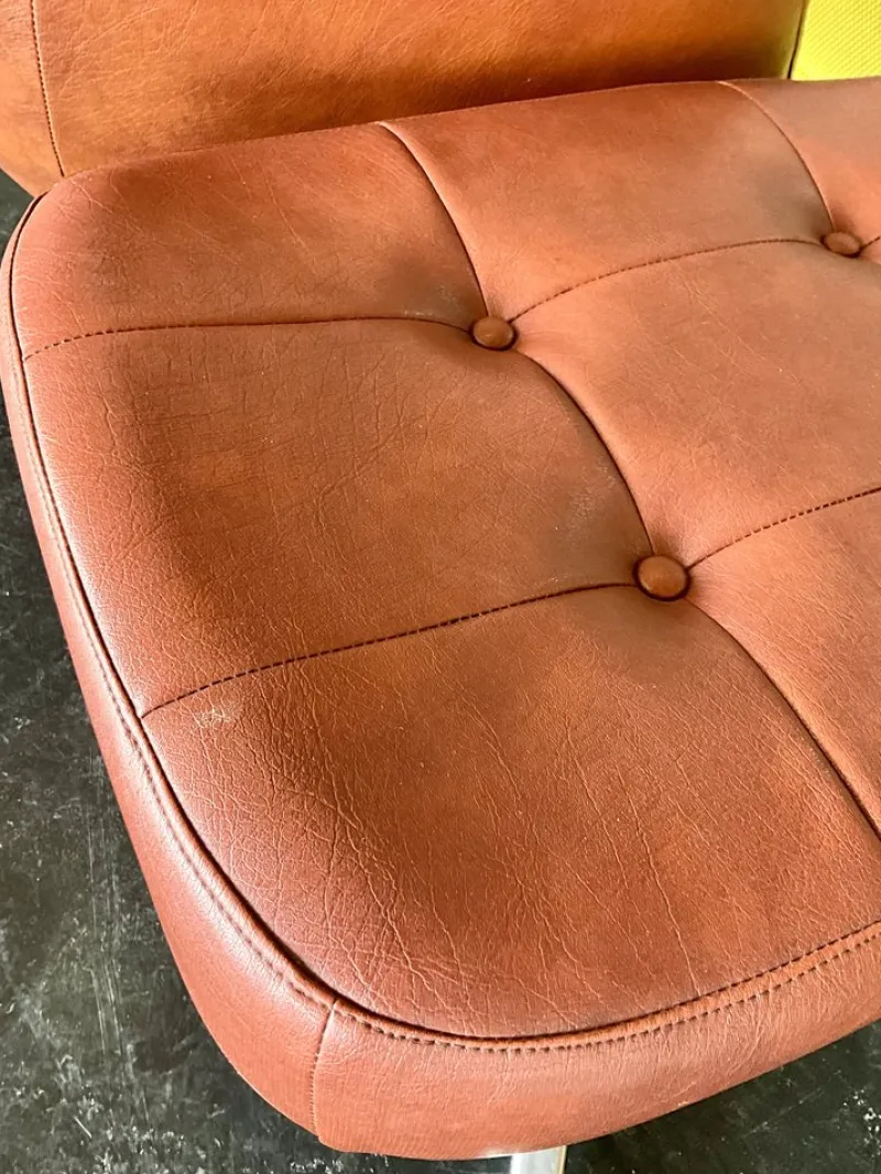 Pamono Set of Vintage Vinyl Leather Lounge Swivel Chair and Ottoman in Cognac Brown, 1970s> Office Chairs