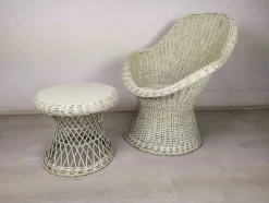 Pamono Set of Vintage White Rattan Armchair and Table> Garden Seating