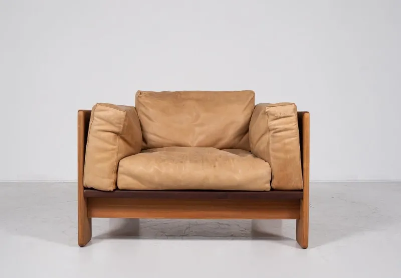 Pamono Set of Wood & Leather Bastiano Seating Set by Tobia Scarpa for Gavina, Italy, 1960s> Living Room Sets