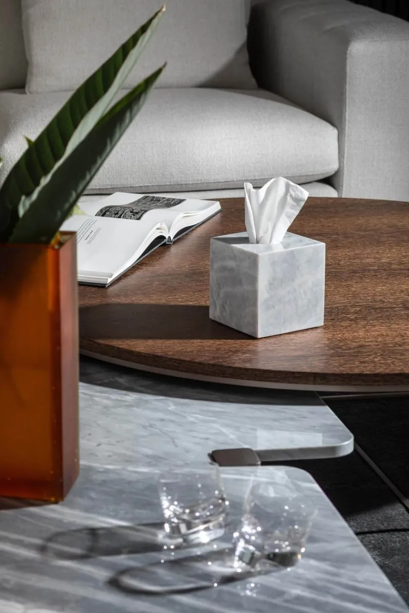 Pamono Shadow Grey Marble Square Tissue Box by Royal Bee Design> Trunks, Crates & Baskets
