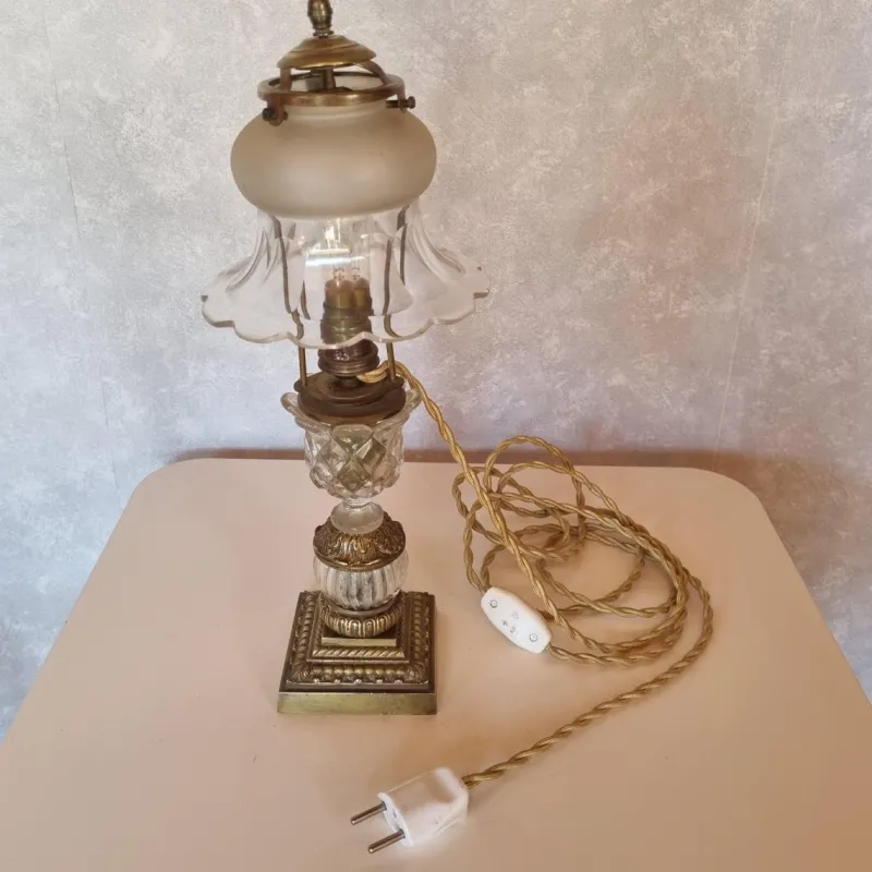 Pamono Shaped Crystal, Bronze and Brass Desk Lamp, Early 1900s> Table Lamps