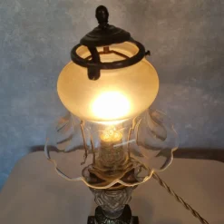 Pamono Shaped Crystal, Bronze and Brass Desk Lamp, Early 1900s><noscript><img width=
