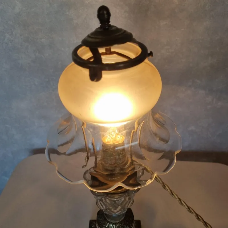 Pamono Shaped Crystal, Bronze and Brass Desk Lamp, Early 1900s> Table Lamps