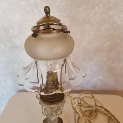 Pamono Shaped Crystal, Bronze and Brass Desk Lamp, Early 1900s><noscript><img width=