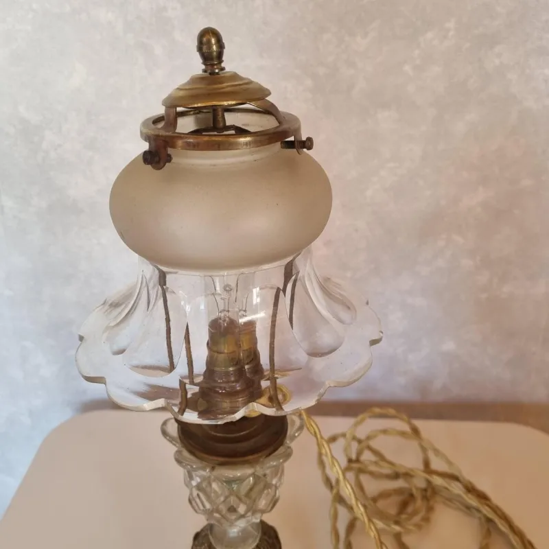 Pamono Shaped Crystal, Bronze and Brass Desk Lamp, Early 1900s> Table Lamps