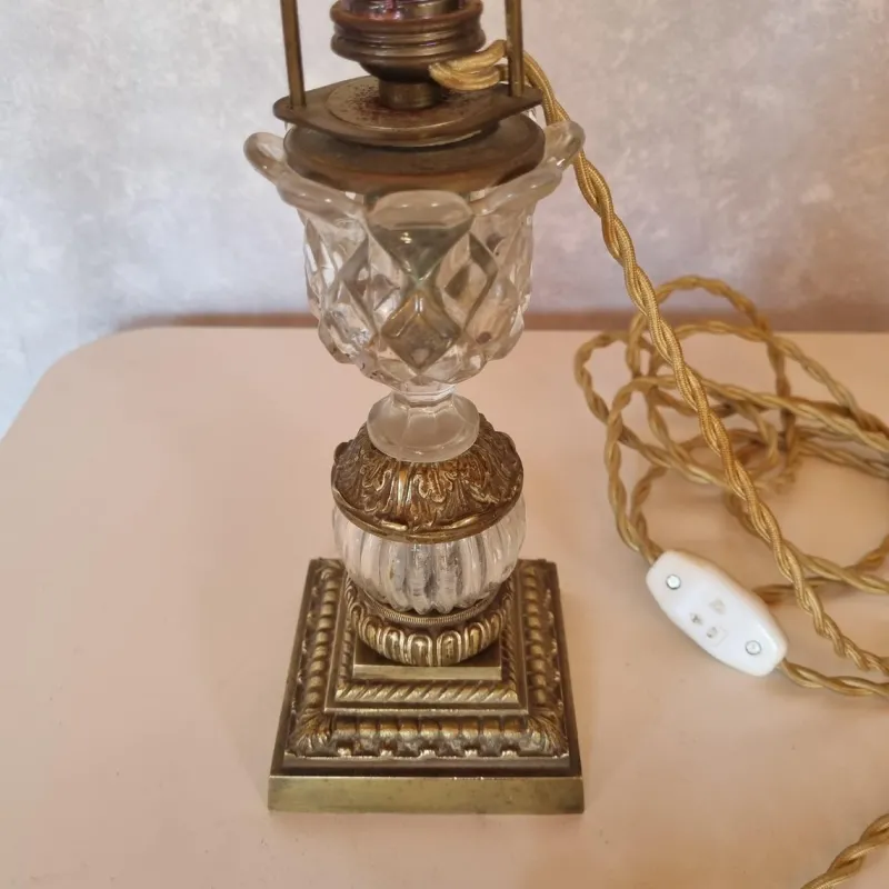 Pamono Shaped Crystal, Bronze and Brass Desk Lamp, Early 1900s> Table Lamps