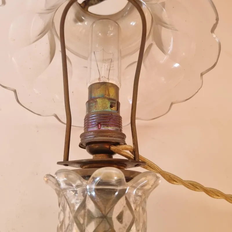 Pamono Shaped Crystal, Bronze and Brass Desk Lamp, Early 1900s> Table Lamps